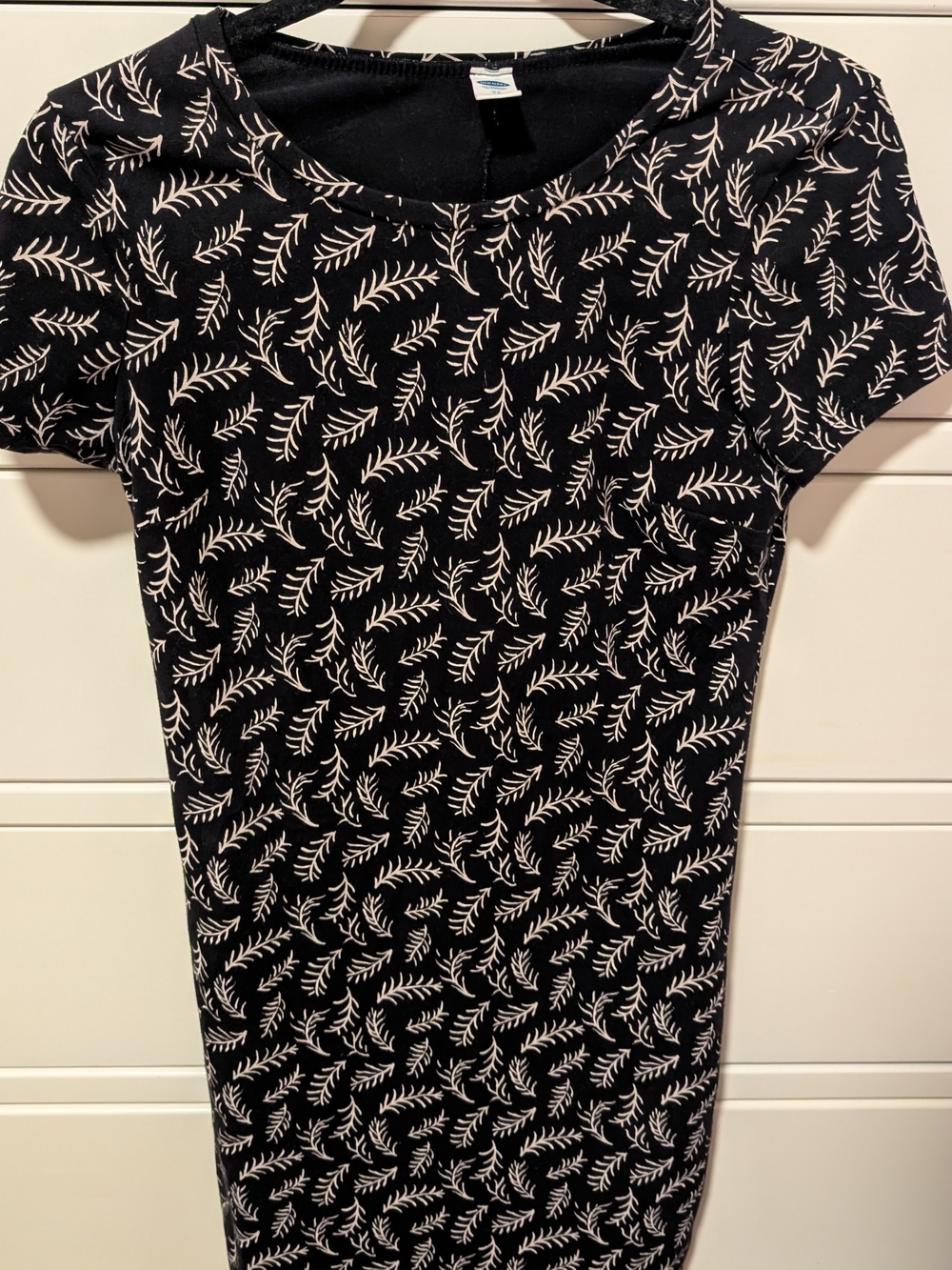 Old Navy Black Midi Dress with Cream Leaf Motif